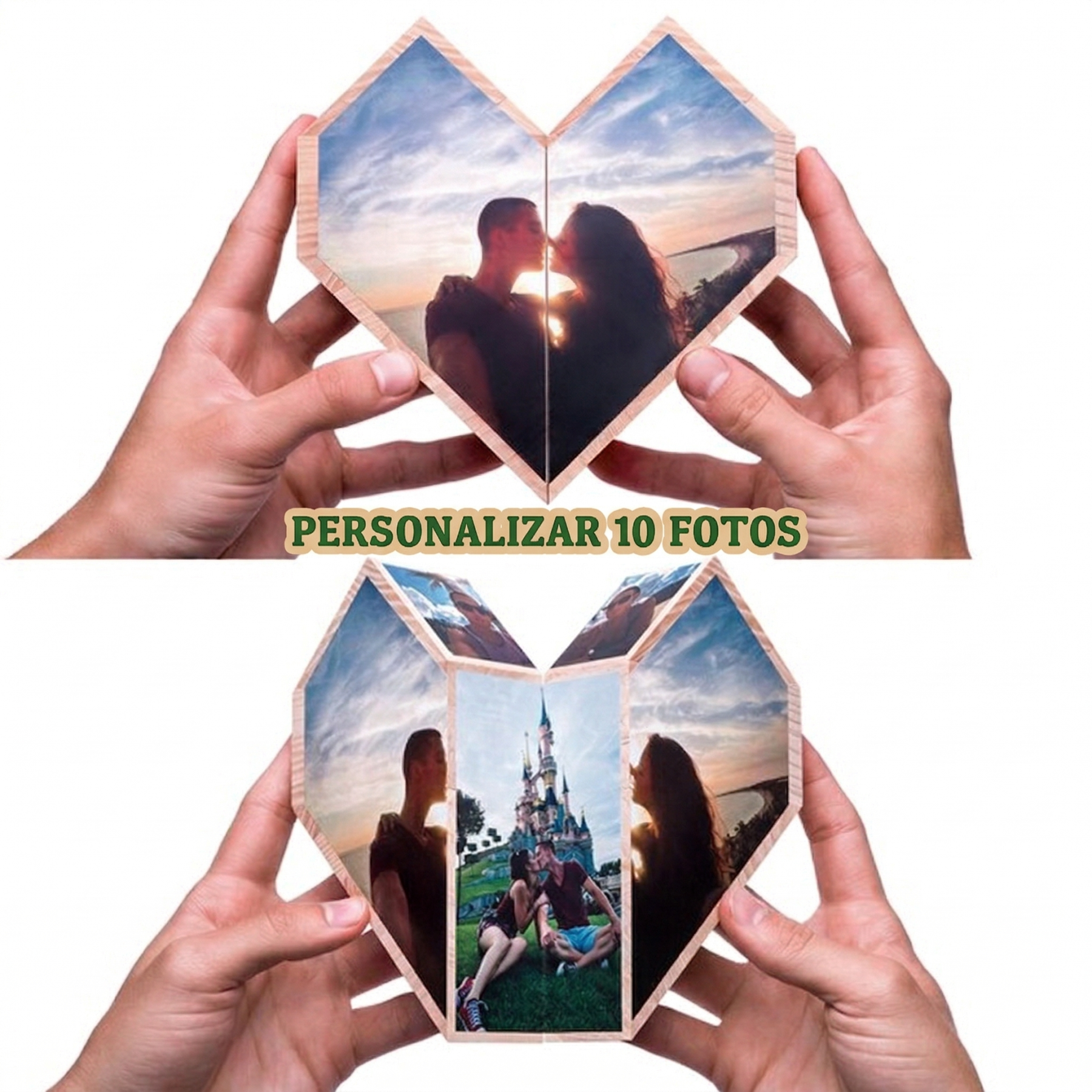 Cubo de Rubik Personalizado con Fotos en Forma de Corazón Cubo de Fotos Plegable de Madera con 10 Fotos Regalo de Aniversario Pareja