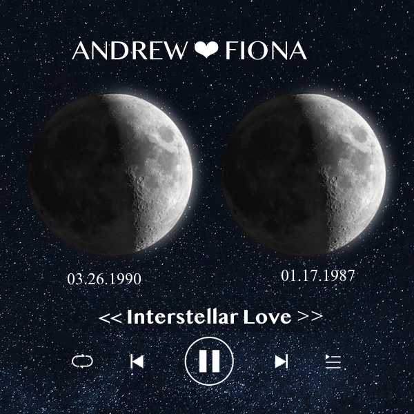 Cuadro de Música con Fases de la Luna y Fecha Personalizada Regalo de Aniversario con Canción Completa