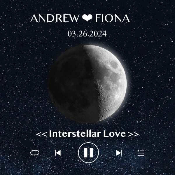 Cuadro de Música con Fases de la Luna y Fecha Personalizada Regalo de Aniversario con Canción Completa