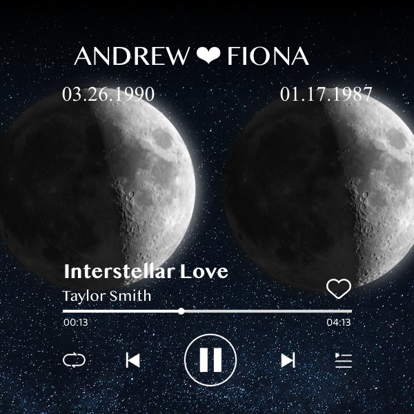 Cuadro de Música con Fases de la Luna y Fecha Personalizada Regalo de Aniversario con Canción Completa