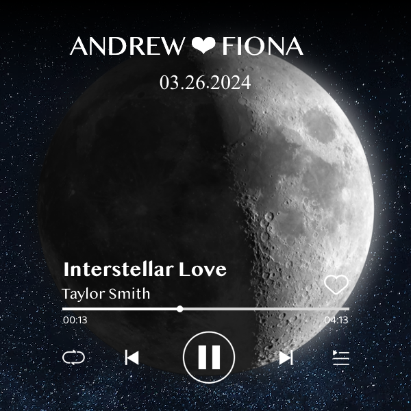 Cuadro de Música con Fases de la Luna y Fecha Personalizada Regalo de Aniversario con Canción Completa
