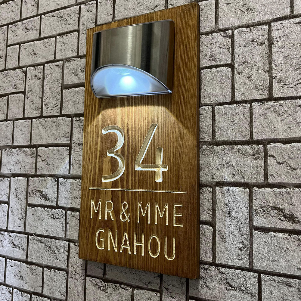 Números de Casa Iluminados Solares | Letrero LED Personalizado de Madera