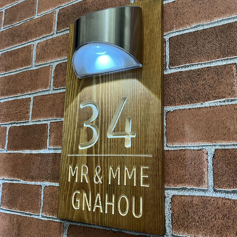 Números de Casa Iluminados Solares | Letrero LED Personalizado de Madera