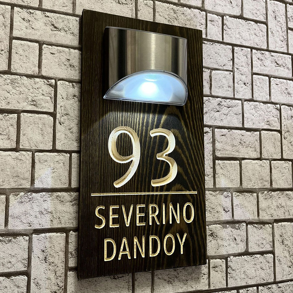 Números de Casa Iluminados Solares | Letrero LED Personalizado de Madera
