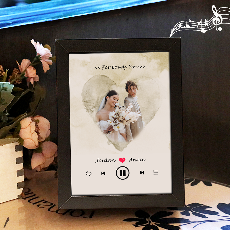 Marco Musical para Fotos de Boda con Nombres Personalizados Cuadro de Foto con Canción y Reproductor de Canción Completa