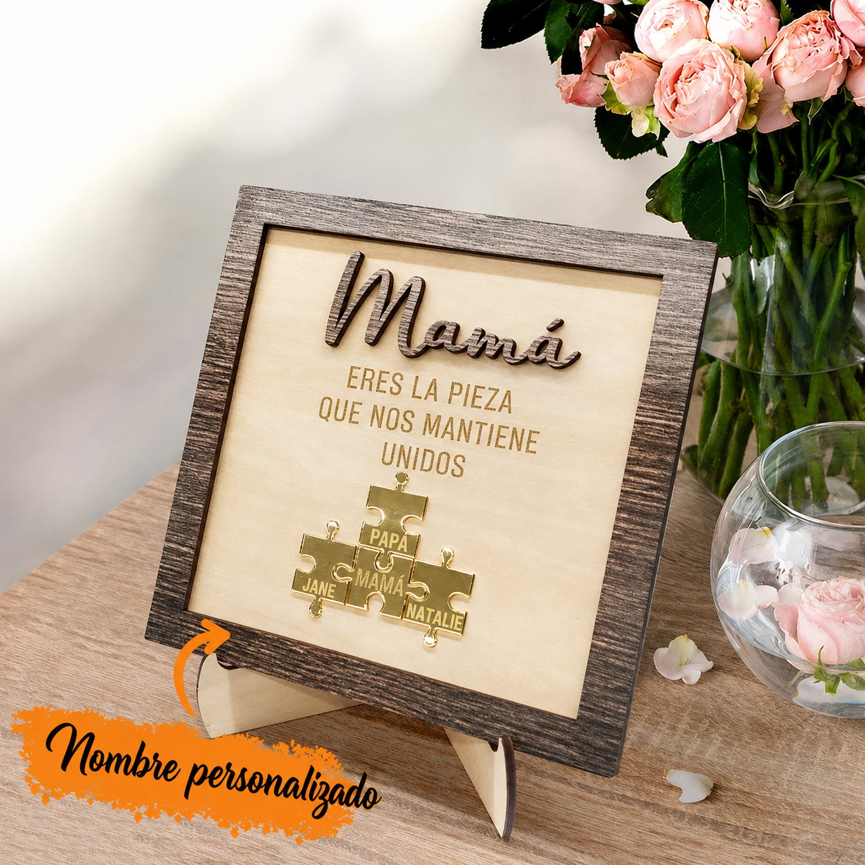 Cuadro Puzzle de Madera Personalizado con Nombres para Mamá Eres la Pieza que Nos Mantiene Unidos Regalo para Mamá