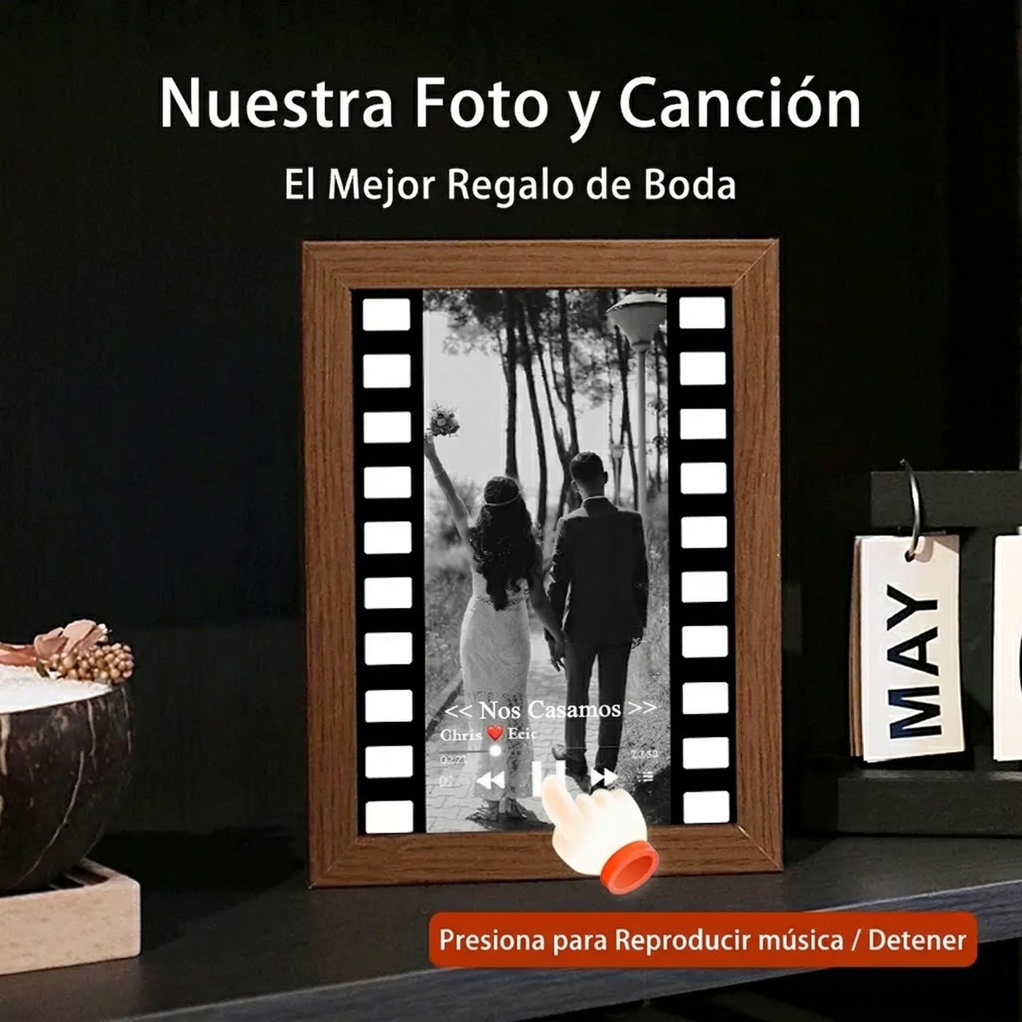Cuadro de Foto con Canción Estilo Película Vintage Foto con Música Personalizada Regalo de Boda con Canción Completa