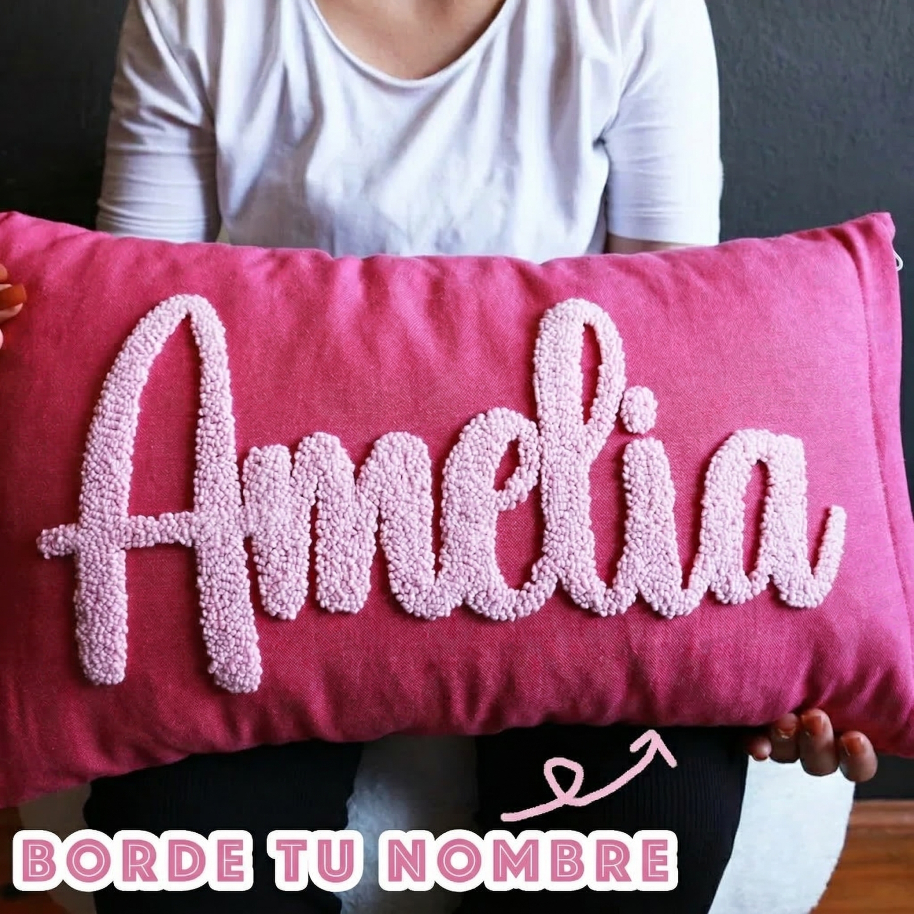 Cojín de Letras Bordadas a Mano Handtufted Tufting con Nombre para Bebé Almohada para Dormitorio