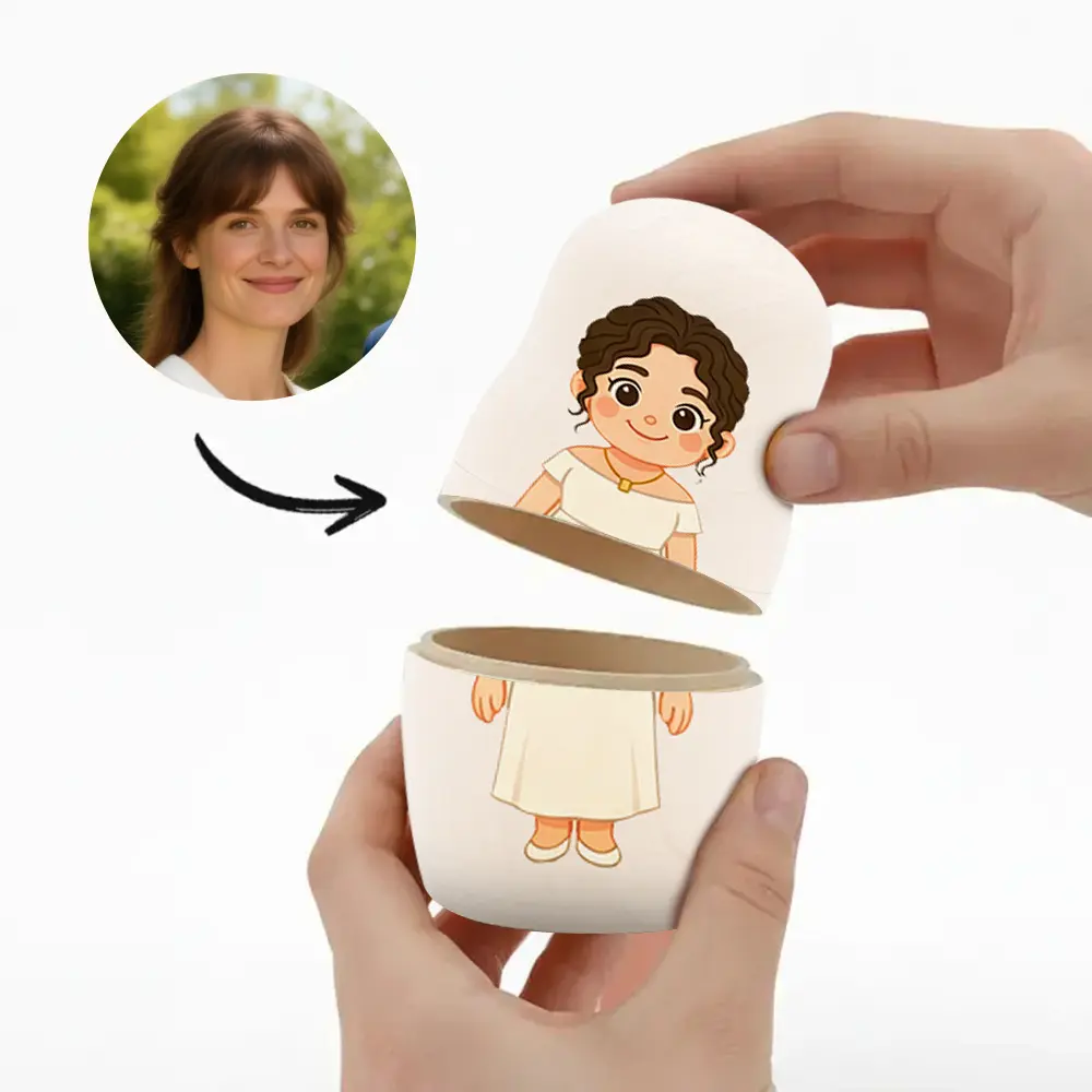 Muñecas Rusas Personalizadas con Retrato Familiar Matrioskas Rusas de Madera Estilo Cartoon Regalo de Navidad