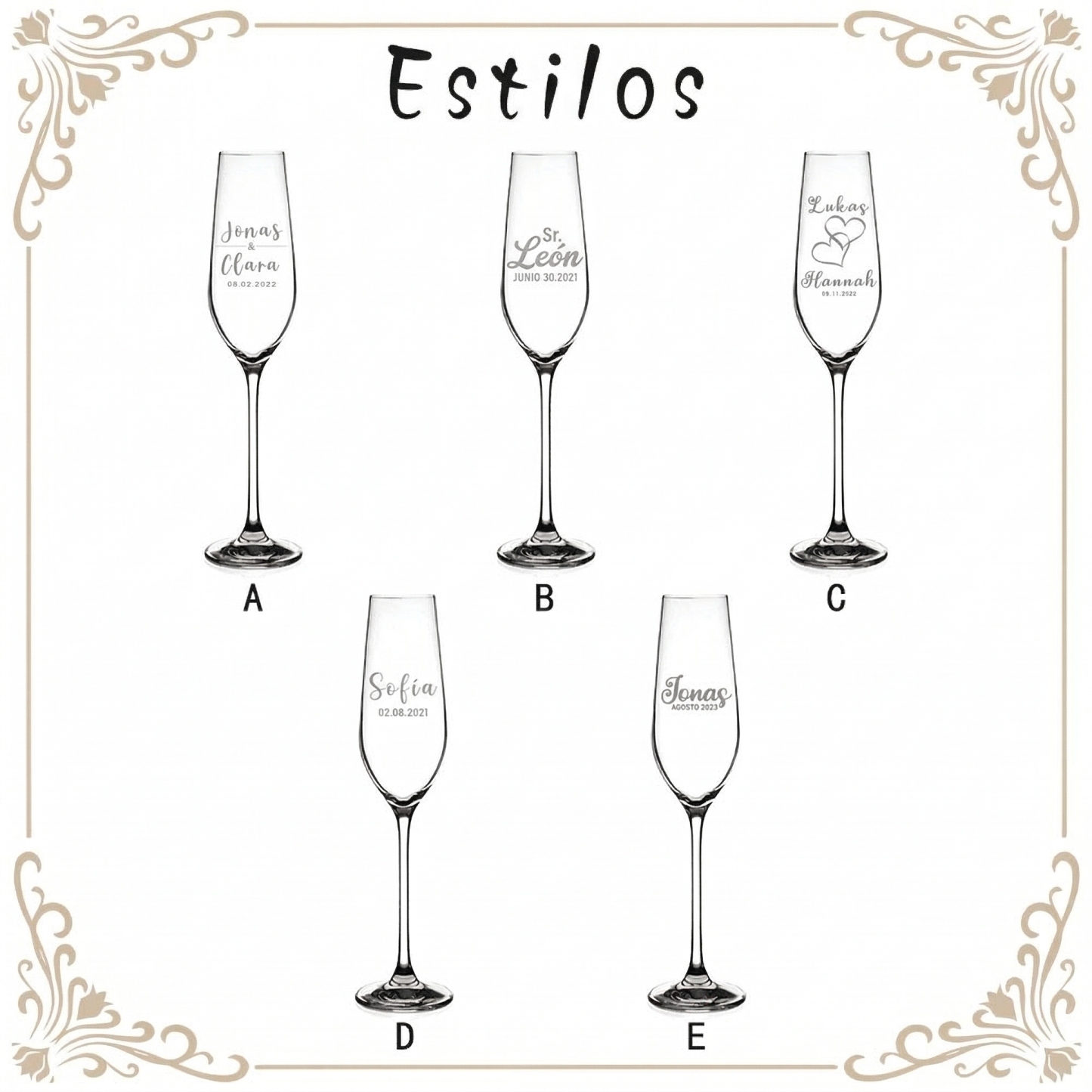 Copas de Champagne Personalizadas para Novios Set de 2 Copas de Champán con Nombre Brindis de Boda