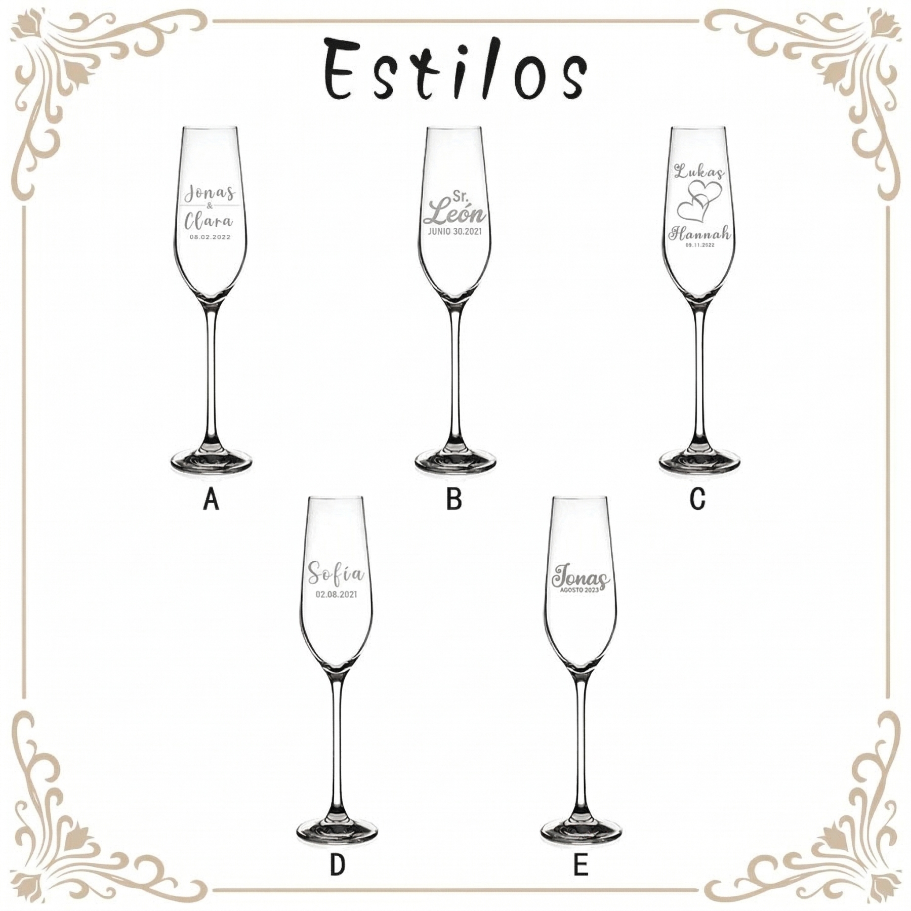 Copas de Champagne Personalizadas para Novios Set de 2 Copas de Champán con Nombre Brindis de Boda