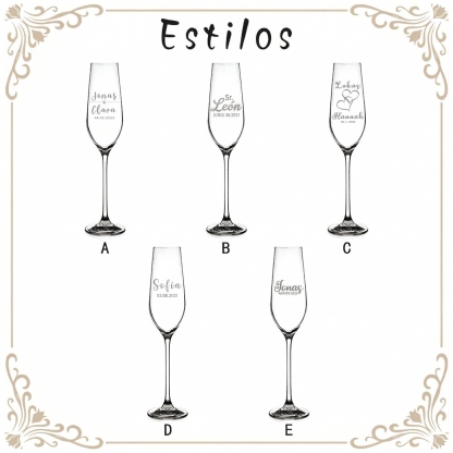 Copas de Champagne Personalizadas para Novios Set de 2 Copas de Champán con Nombre Brindis de Boda