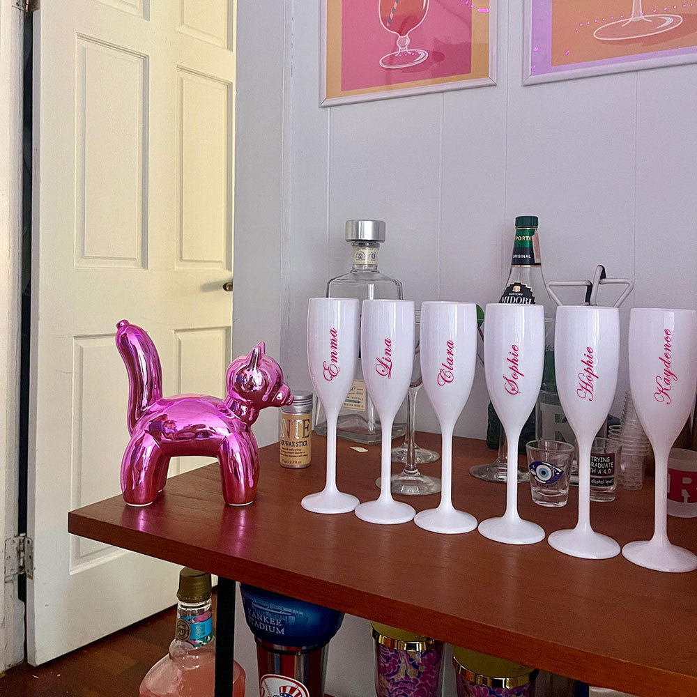 Copas de Champán para Novios y Damas de Honor Copas Champagne Personalizadas Blancas con Nombre para Bridal Shower y Boda