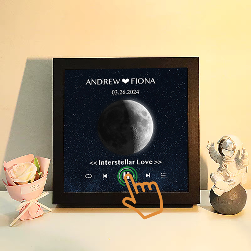 Cuadro de Música con Fases de la Luna y Fecha Personalizada Regalo de Aniversario con Canción Completa