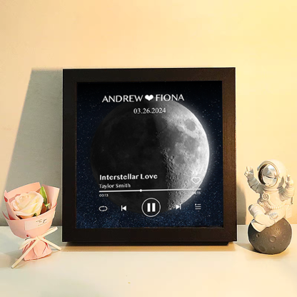 Cuadro de Música con Fases de la Luna y Fecha Personalizada Regalo de Aniversario con Canción Completa