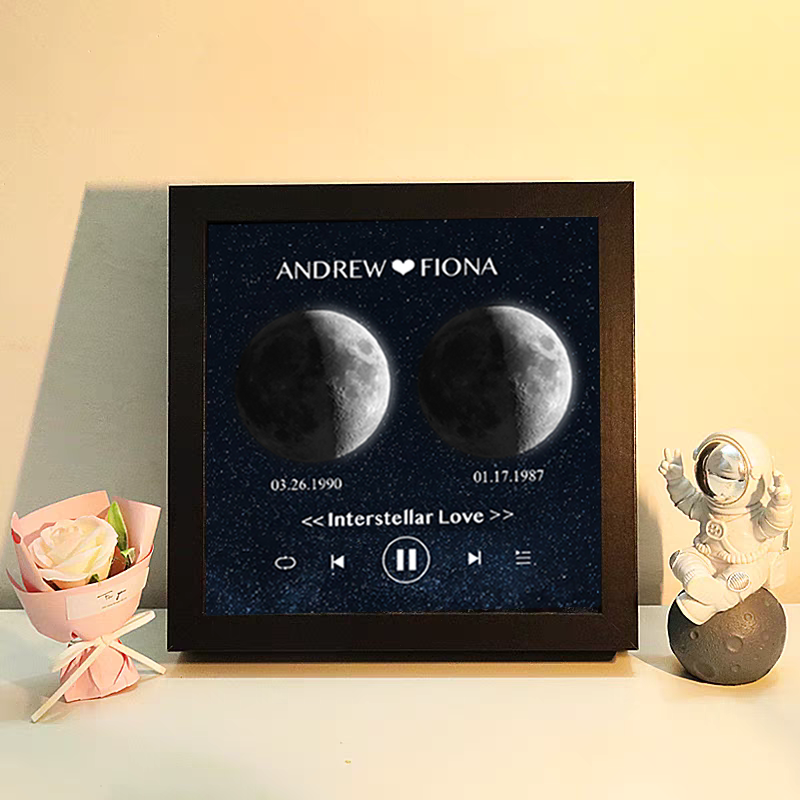 Cuadro de Música con Fases de la Luna y Fecha Personalizada Regalo de Aniversario con Canción Completa