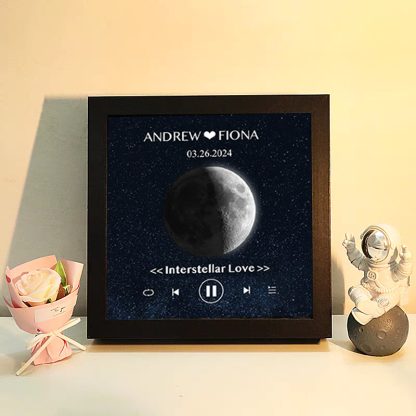 Cuadro de Música con Fases de la Luna y Fecha Personalizada Regalo de Aniversario con Canción Completa