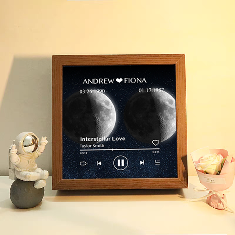 Cuadro de Música con Fases de la Luna y Fecha Personalizada Regalo de Aniversario con Canción Completa