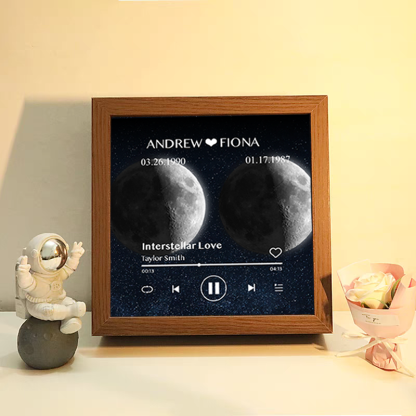 Cuadro de Música con Fases de la Luna y Fecha Personalizada Regalo de Aniversario con Canción Completa