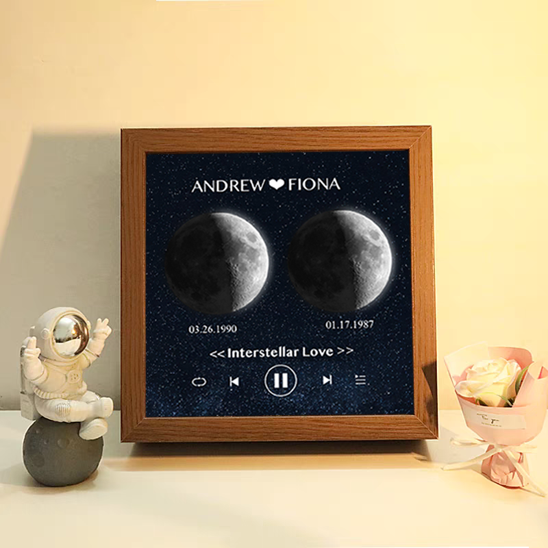 Cuadro de Música con Fases de la Luna y Fecha Personalizada Regalo de Aniversario con Canción Completa