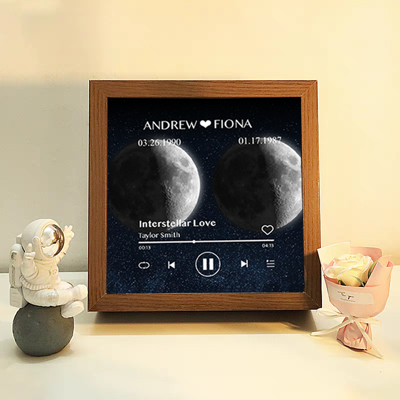 Cuadro de Música con Fases de la Luna y Fecha Personalizada Regalo de Aniversario con Canción Completa