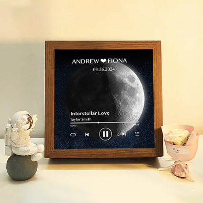 Cuadro de Música con Fases de la Luna y Fecha Personalizada Regalo de Aniversario con Canción Completa