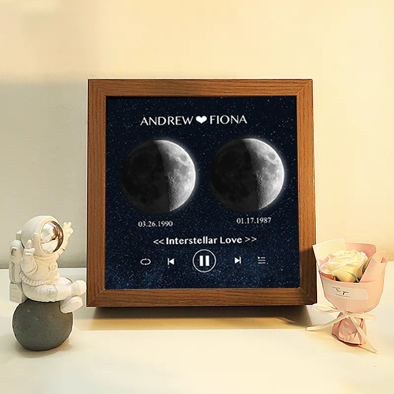 Cuadro de Música con Fases de la Luna y Fecha Personalizada Regalo de Aniversario con Canción Completa