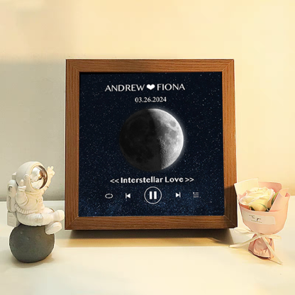 Cuadro de Música con Fases de la Luna y Fecha Personalizada Regalo de Aniversario con Canción Completa