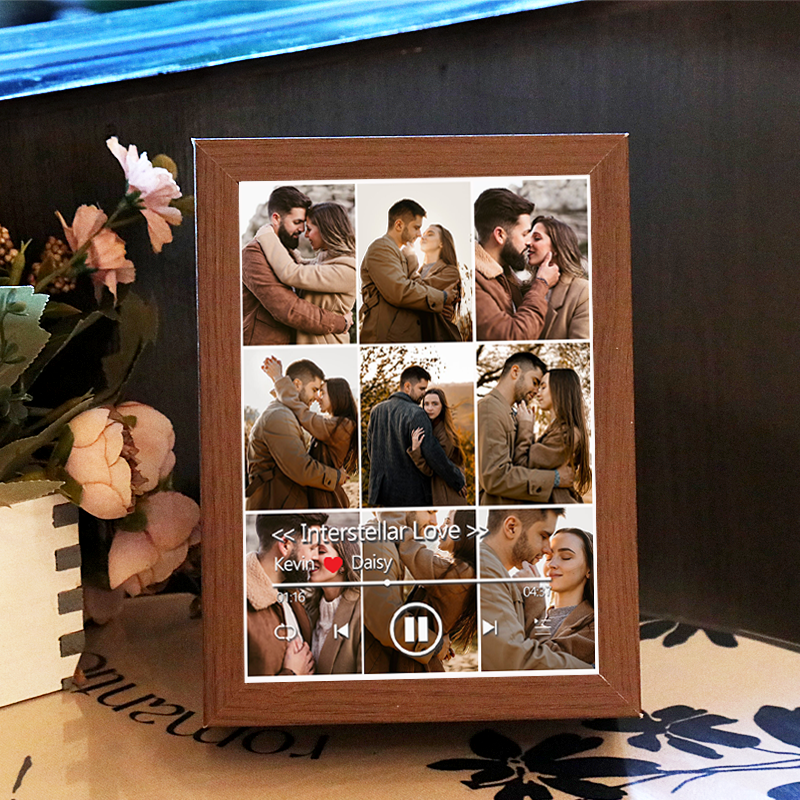 Cuadro de Música Collage con Fotos Personalizadas Marco Musical para Fotos con Reproductor de Canción Completa