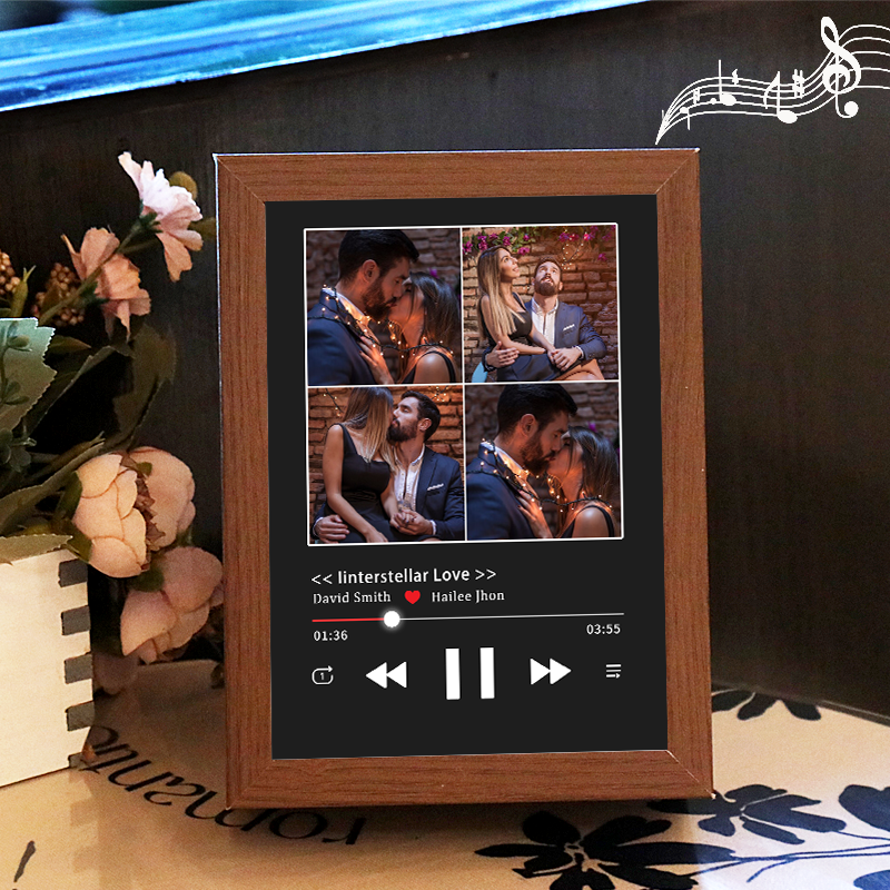 Cuadro de Música Collage con Fotos Personalizadas Marco Musical para Fotos con Reproductor de Canción Completa