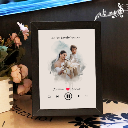 Marco Musical para Fotos de Boda con Nombres Personalizados Cuadro de Foto con Canción y Reproductor de Canción Completa