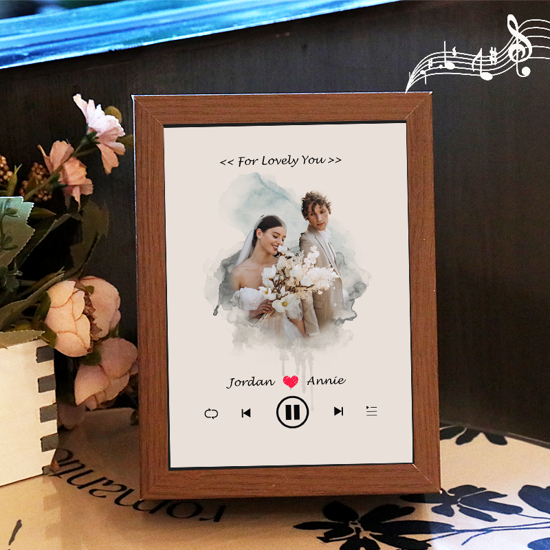 Marco Musical para Fotos de Boda con Nombres Personalizados Cuadro de Foto con Canción y Reproductor de Canción Completa