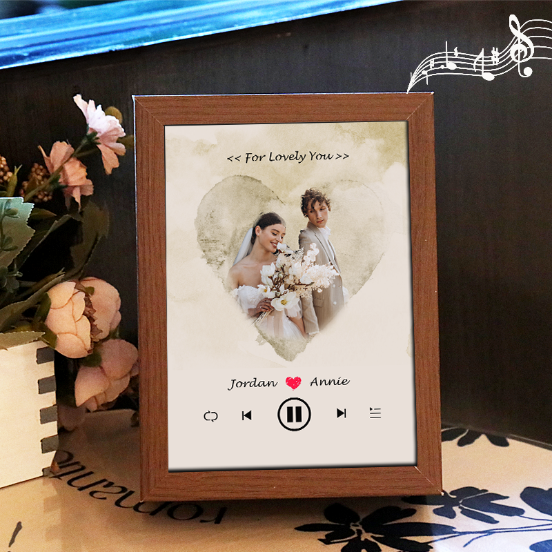Marco Musical para Fotos de Boda con Nombres Personalizados Cuadro de Foto con Canción y Reproductor de Canción Completa