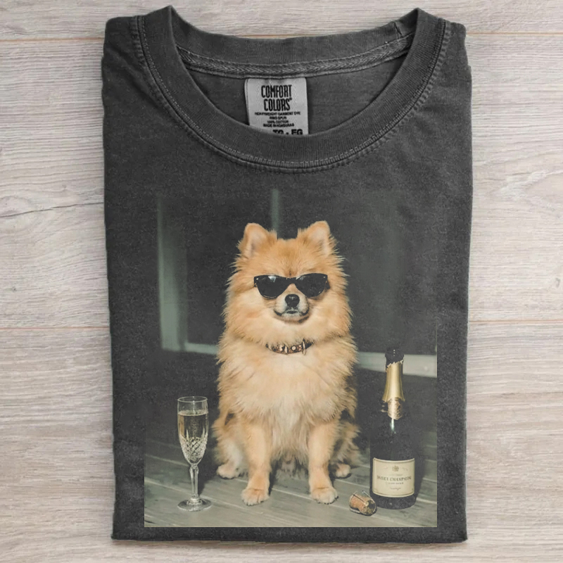 Pomeranian Drinking Champagne T-shirt
