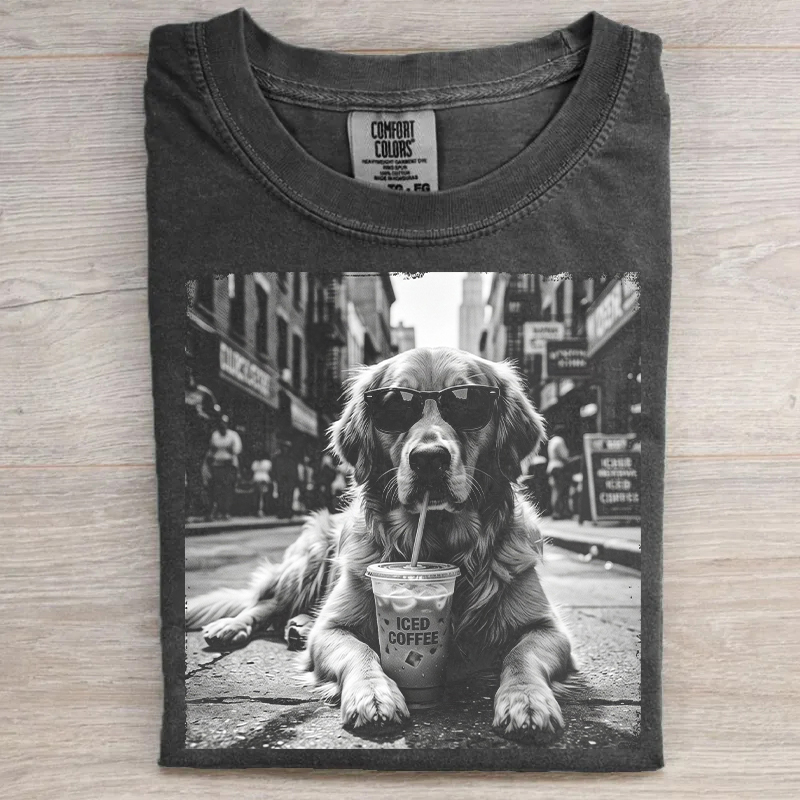 Golden Retriever Drinking Iced Milk Coffee T-shirt