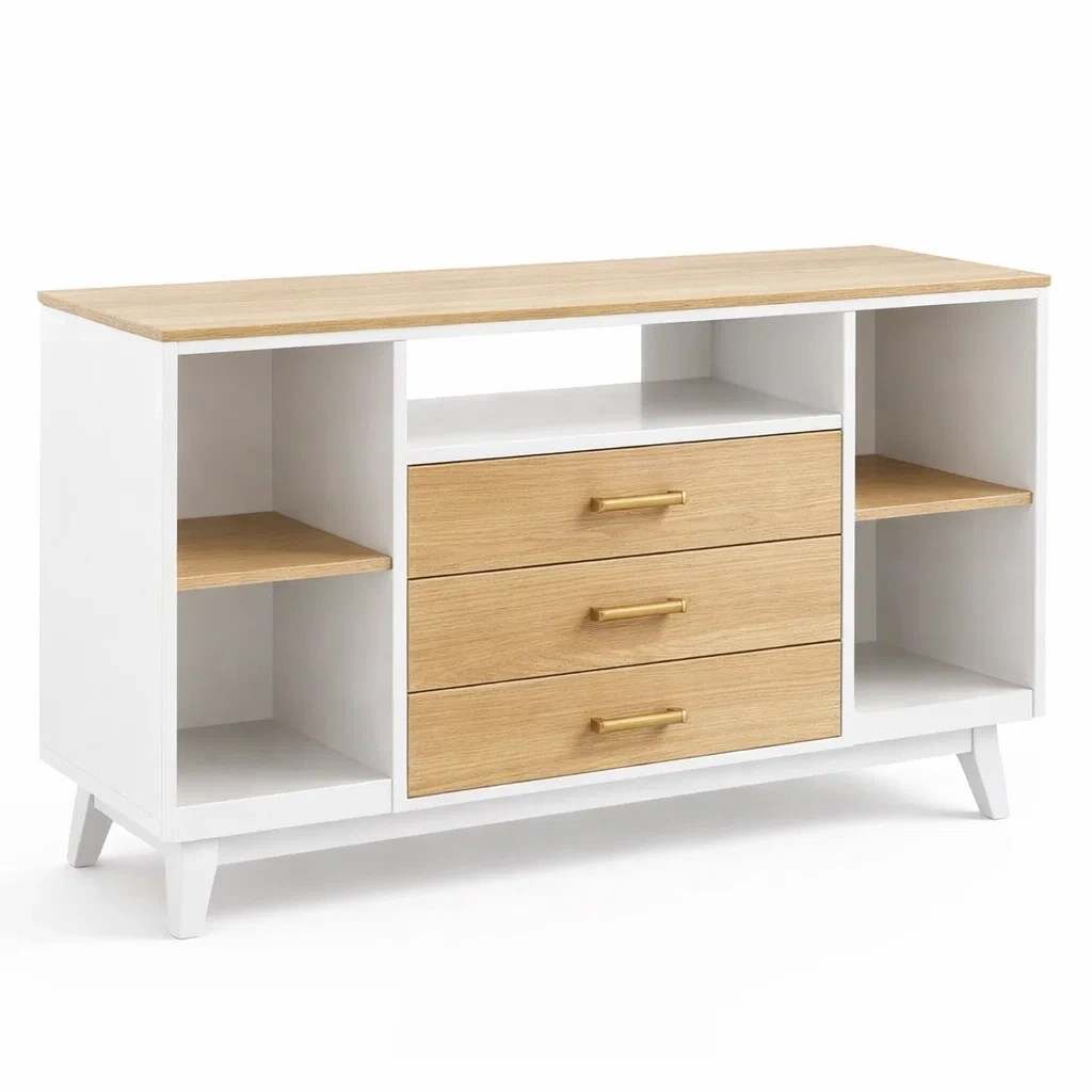Modern White and Oak Storage Sideboard Cabinet