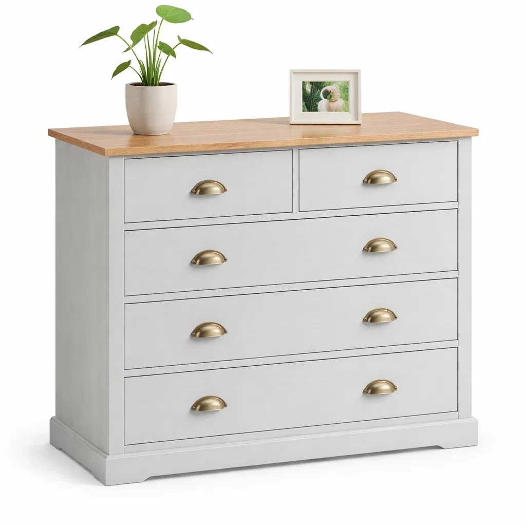 White and Oak Farmhouse Drawer Dresser