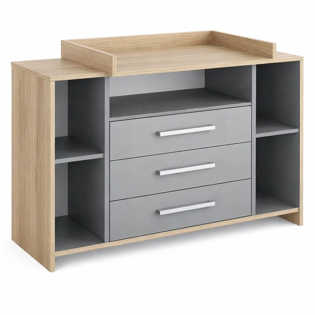 Oak and Gray Storage Sideboard Cabinet