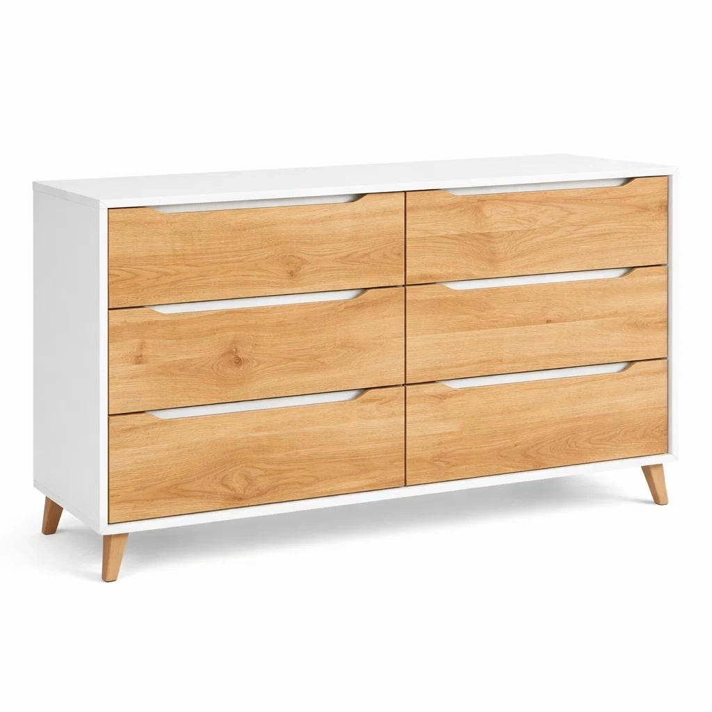 White and Oak Wide Storage Dresser