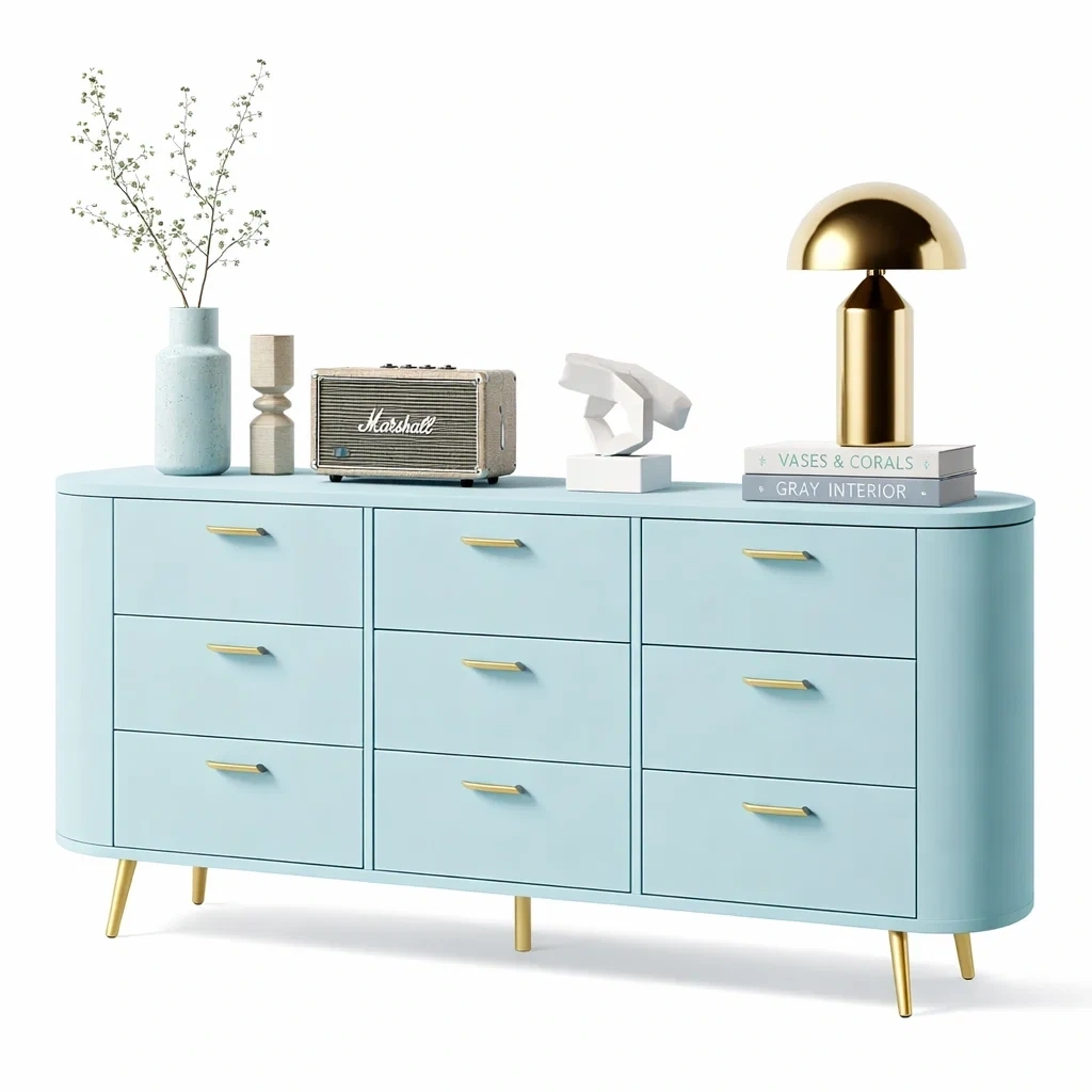 Modern Light Blue Rounded Drawer Dresser