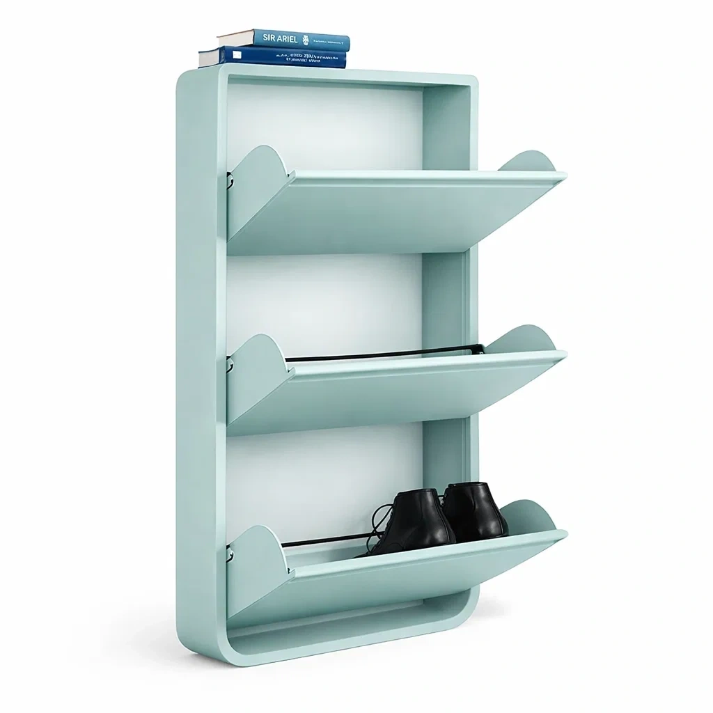 Wall Mounted Light Blue Shoe Storage Cabinet