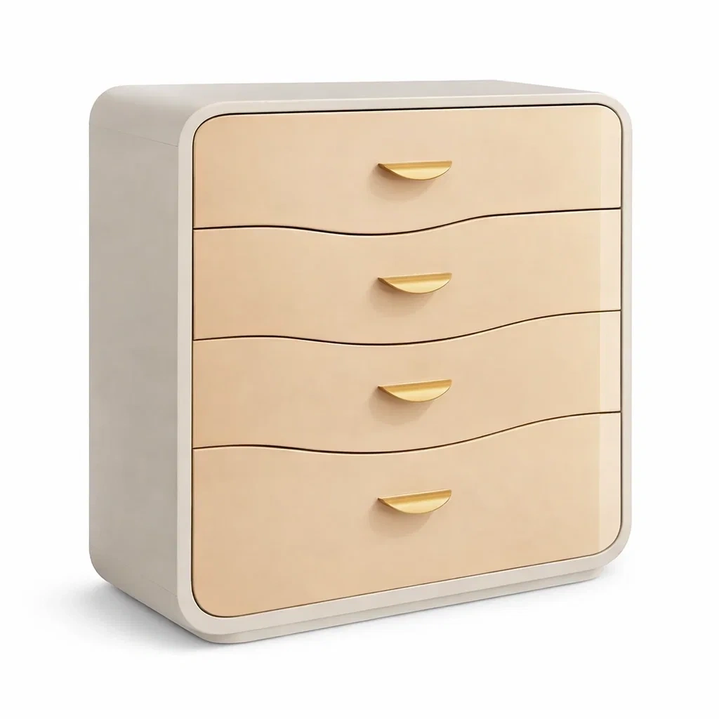 Modern Beige Wave Front Drawer Cabinet