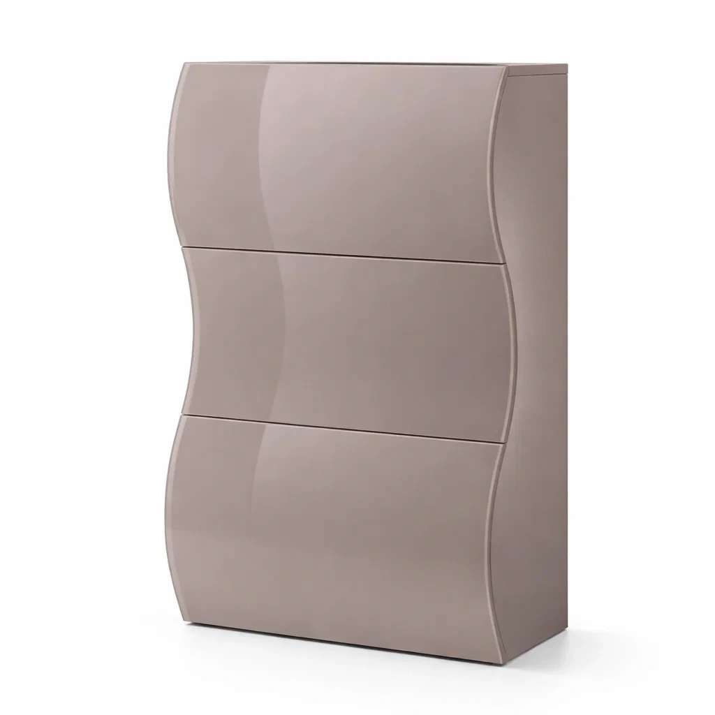 Modern Taupe Curved Shoe Storage Cabinet