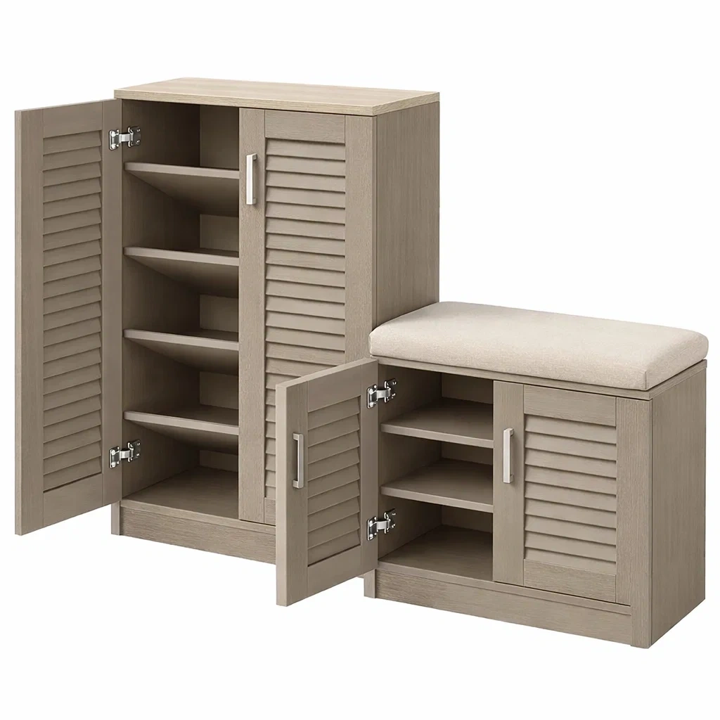 Oak Storage Shoe Cabinet with Bench Seat