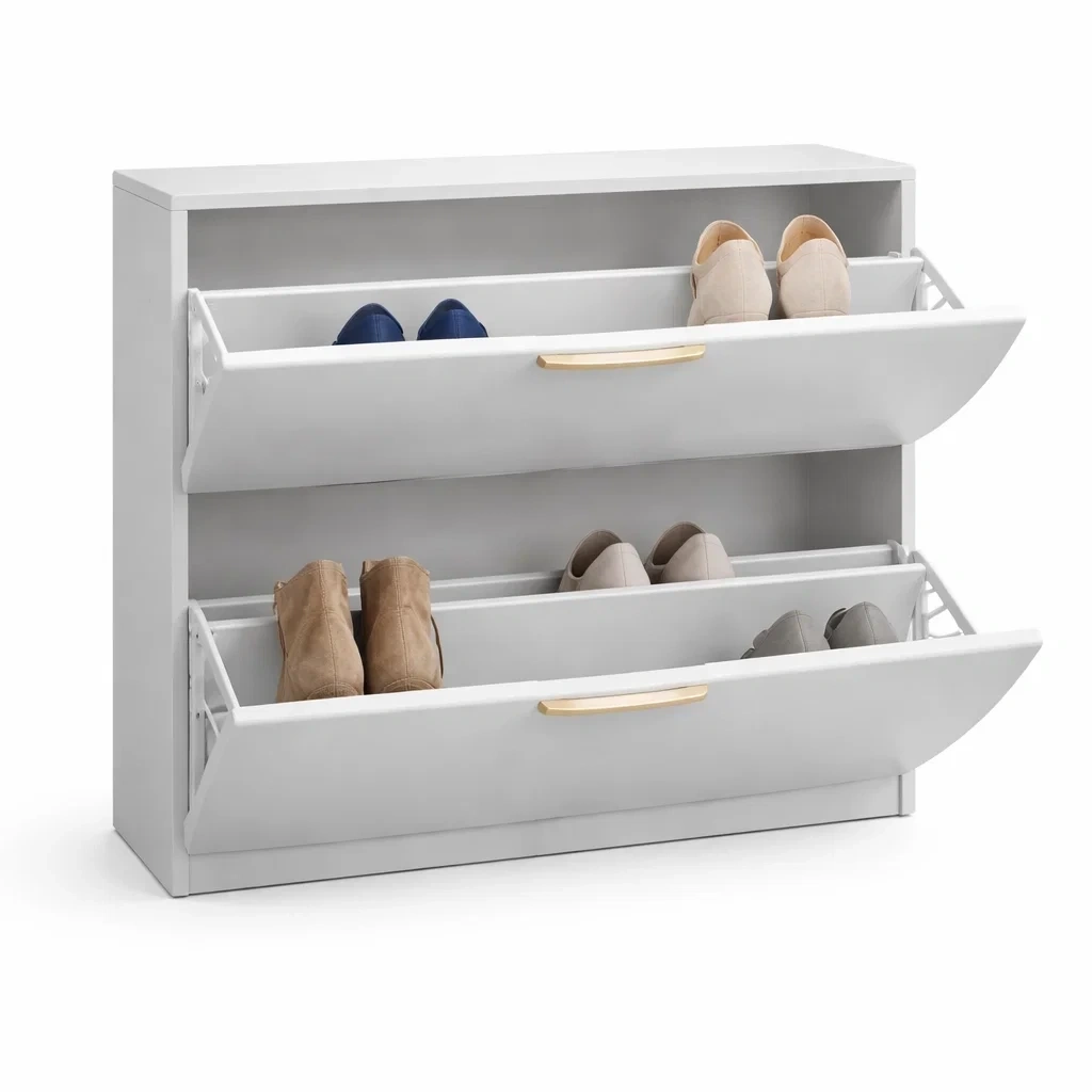 Modern White Double Tier Shoe Storage Cabinet