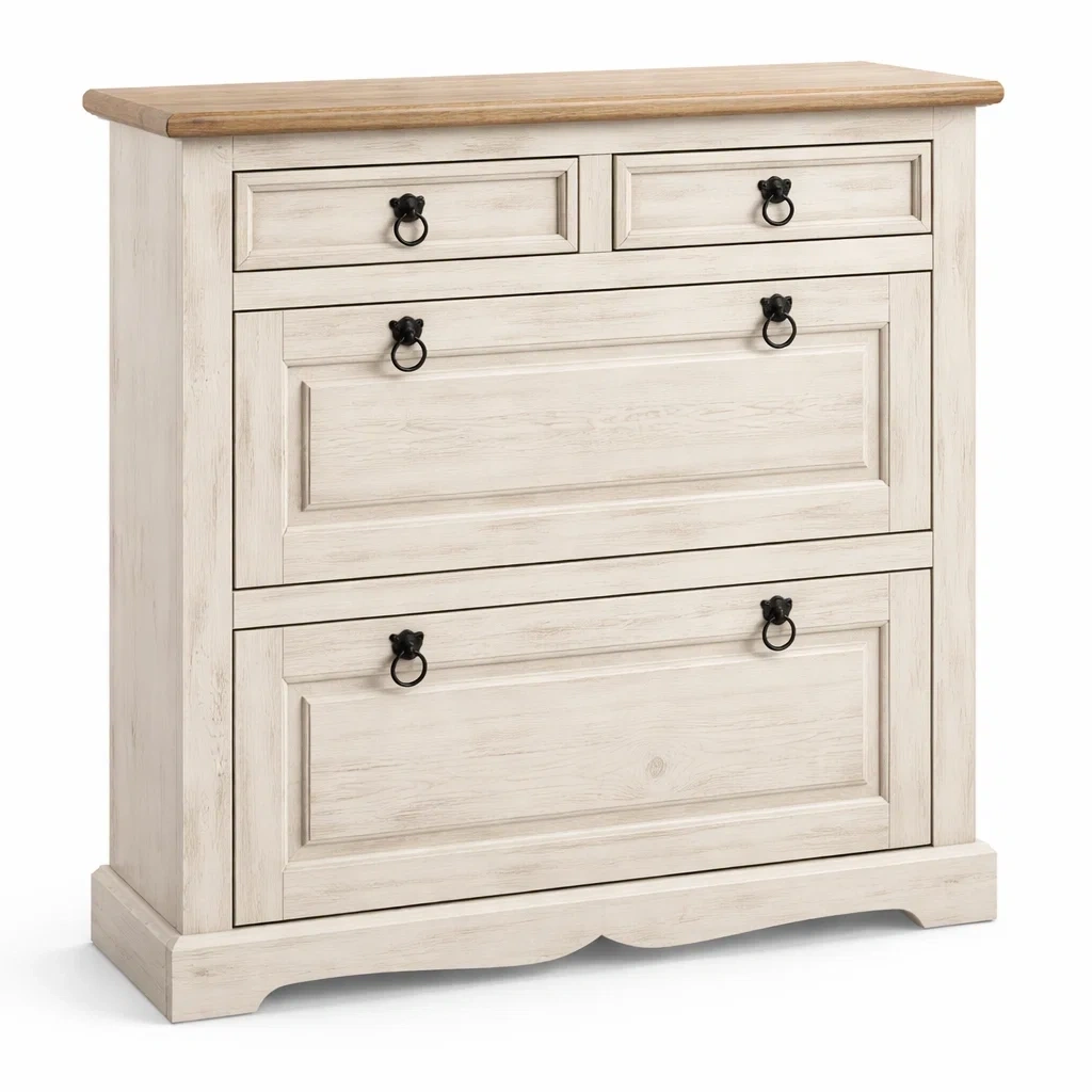 Rustic White Wooden Chest of Drawers