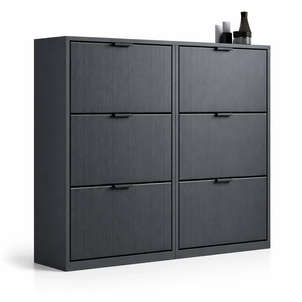 Modern Black Multi Compartment Shoe Cabinet
