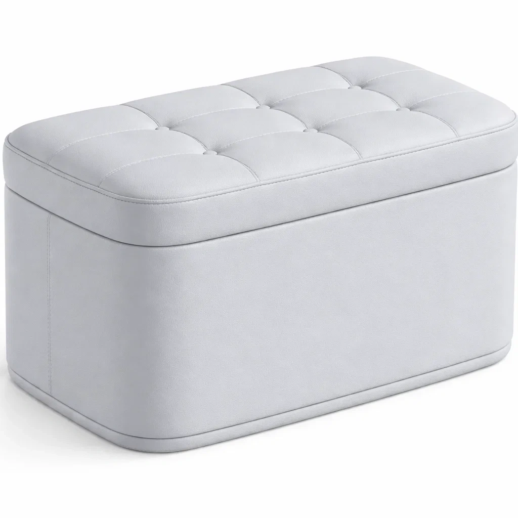 Modern Light Gray Upholstered Storage Ottoman Bench