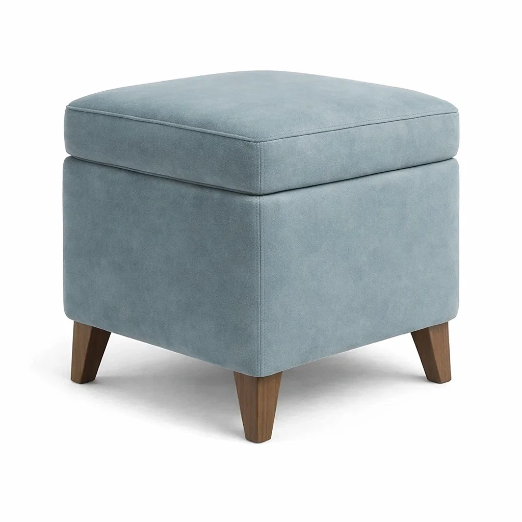 Blue Upholstered Square Ottoman Stool