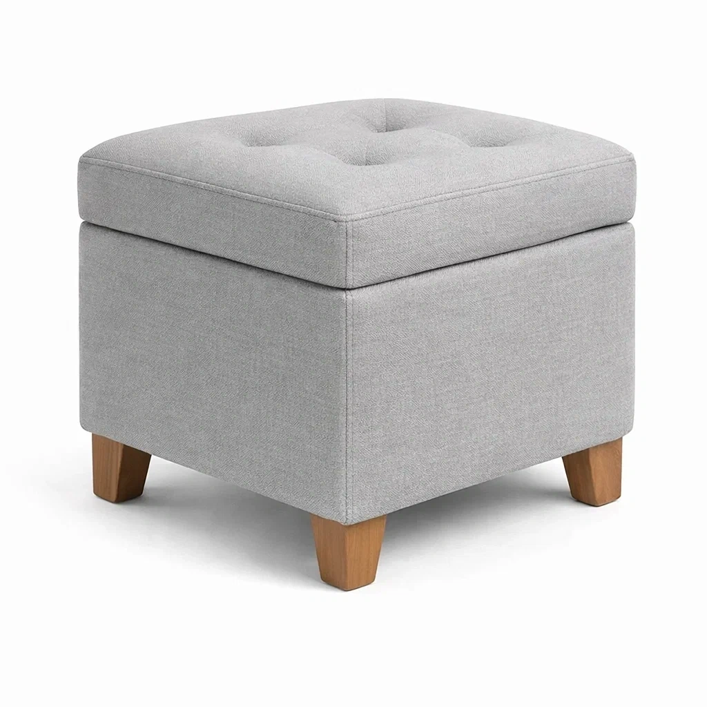 Gray Upholstered Square Ottoman Stool